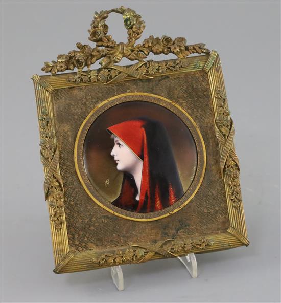 A Limoges enamel portrait plaque of Saint Fabiola, after Henner, early 20th century 18cm x 13.5cm